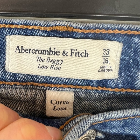 Abercrombie & Fitch The Baggy Low Rise Jeans Curve Love Size 33 / 16 Long - Picture 3 of 5
